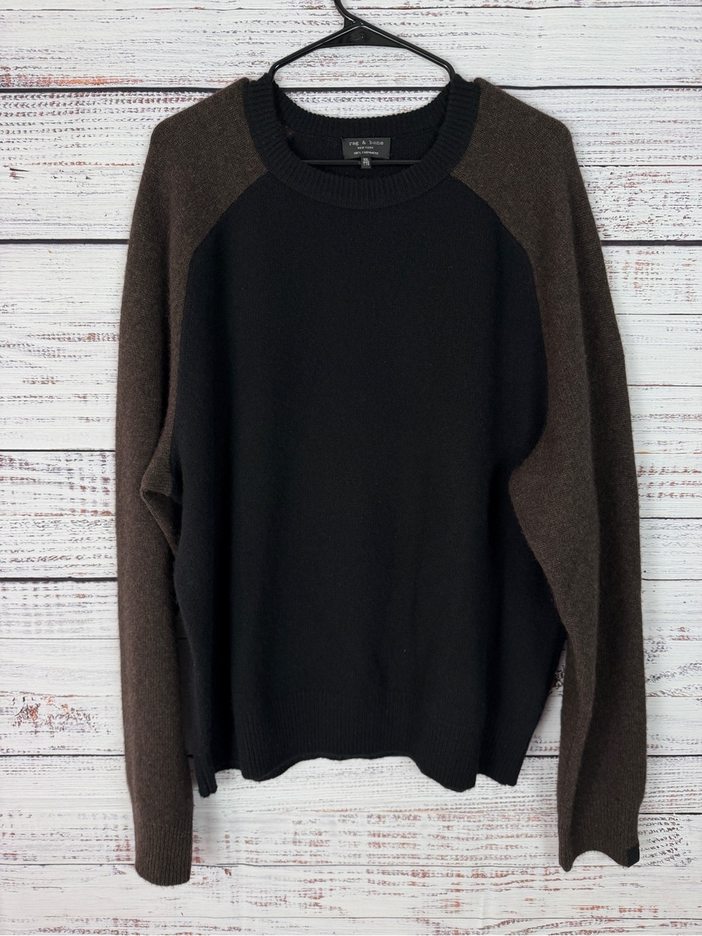 rag & bone 100% Cashmere Colorblock Crewneck Sweater XXL Black Brown
